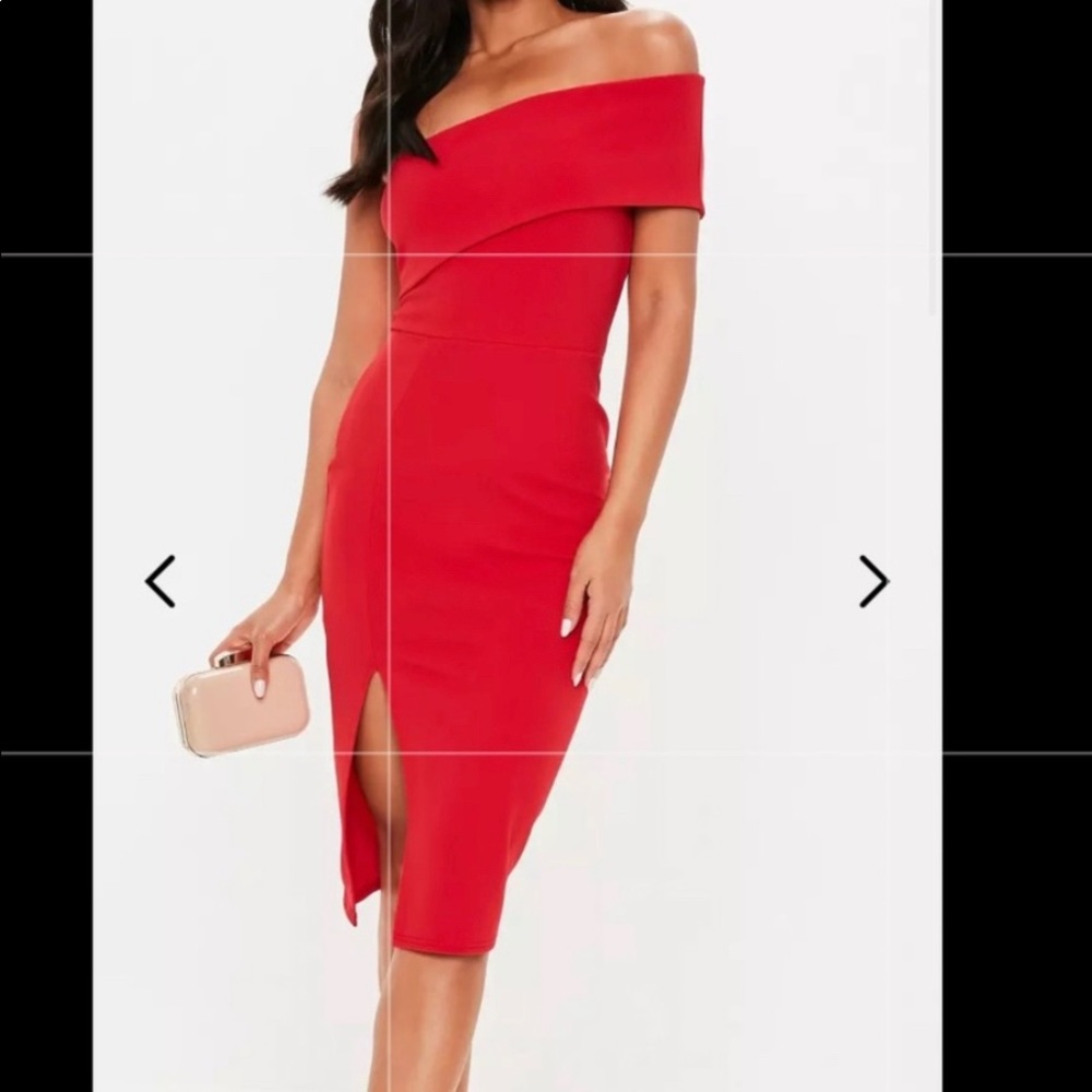 Red one shoulder dress
